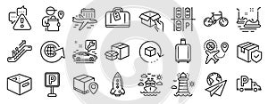 Set of Transportation icons, such as Parcel tracking, Car service, Escalator. Vector