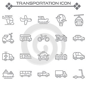 Set of Transportation Related Vector Line Icons.