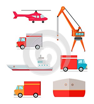 Set of Transports for Worldwide Goods Delivering.