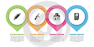 Set Trap hunting, Tommy gun, Hunting shop weapon and Firearms license certificate. Business infographic template. Vector