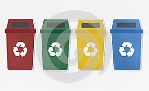 Set of trash bins with recycle symbol