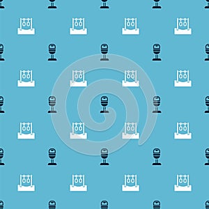 Set Trash can and Gymnastic rings on seamless pattern. Vector