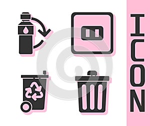 Set Trash can, Recycling plastic bottle, Recycle bin with recycle and Electrical outlet icon. Vector
