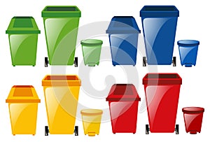Set of trashcans in different colors