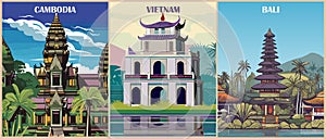 Set of Travel Destination Posters in retro style.