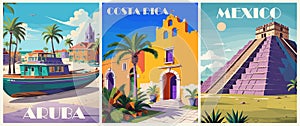 Set of Travel Destination Posters in retro style.
