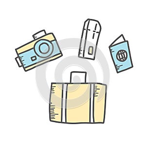 Set of travel doodle symbols in vector.