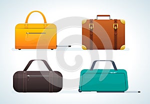 Set travel leather bags, suitcases, on wheels and without them.