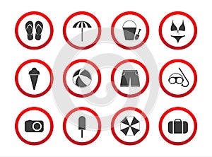 Set of travel prohibition icons, beach restriction signs, icon s