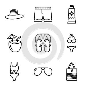 Set of travel related icons. Summer, vacation, beach elements