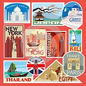 Set of travel stickers. World Capitals