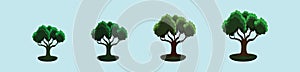 Set of tree cartoon icon design template with various models. vector illustration isolated on blue background