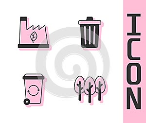 Set Tree, Plant recycling garbage, Recycle bin and Trash can icon. Vector