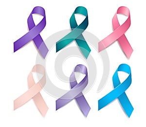 Set of tree ribbon awareness Gynecologic Cancer. Cervical, Ovarian, Vaginal, Vulvar, Uterine, Endometrial cancer photo