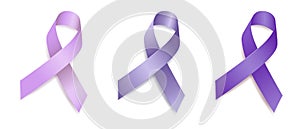 Set of tree ribbon awareness purple, lavender, periwinkle blue. Esophageal, Gastric, Stomach, General cancer, Alzheimer