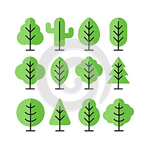 Set of Tree vector design illustration. Nature Tree vector in flat design style for decorative background graphic element. Simple