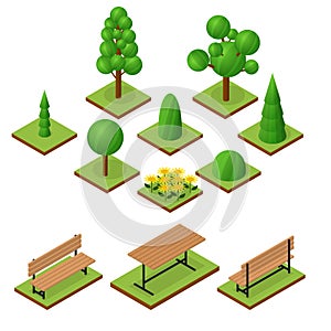 Set of Trees and bushes in isometric view