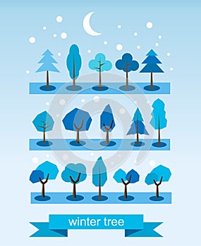 Set of trees. Flat design. Winter tree symbols. Tree icons.