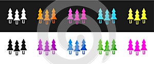 Set Trees icon isolated on black and white background. Forest symbol. Vector