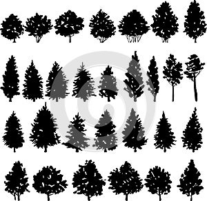 Set of trees silhouettes