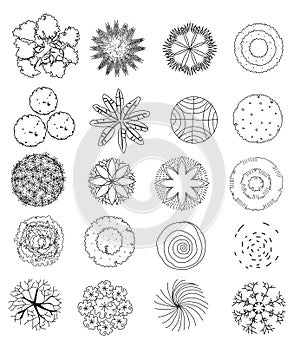 Set of treetop symbols, for architectural or landscape design.