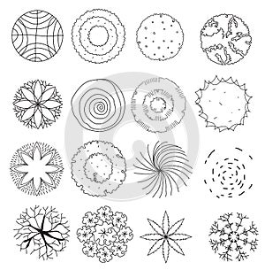 Set of treetop symbols, for architectural or landscape design