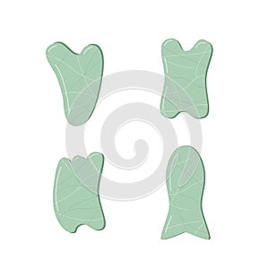 A set of trendy gua sha scrapers made of natural stone, massager for facial care. Vector illustration skin care concept