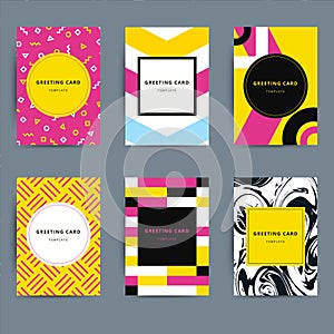 Set of trendy hipster geometric greeting cards design.