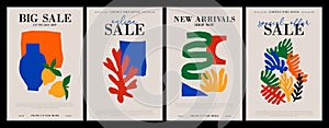 Set of trendy matisse style collage sale banner