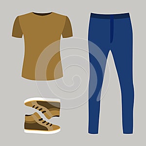 Set of trendy men's clothes with blue jeans, t-shirt and sneaker