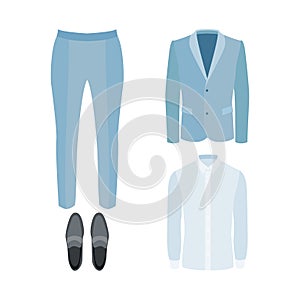 Set of trendy men's clothes with pants, shirt, jacket and loafer