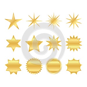 Set of trendy shapes of retro stars. sunburst design elements. The golden, brilliant ray of fireworks. Best for sale sticker,