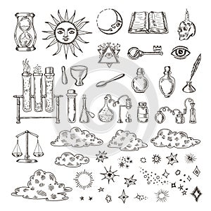 Set of trendy vector alchemy symbols collection on white background. photo