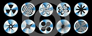Set of trendy Y2K stickers with abstract retro symbols, vector 2000s aesthetic labels