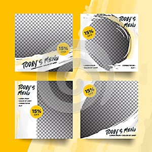 Set of trendy yellow abstract culinary social media post promotion menu layout template, special offer price, tasty food display