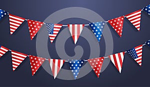 set of triangle bunting flags in american national flag USA presidential election concept horizontal