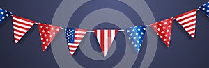 set of triangle bunting flags in american national flag USA presidential election concept horizontal