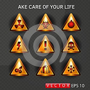 Set of triangular hazard warning signs. Vector. EPS 10