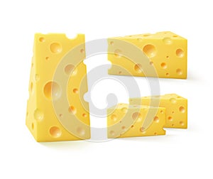 Set of Triangular Pieces Cheese on Background