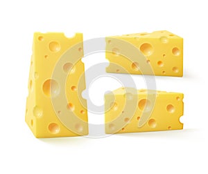 Set of Triangular Pieces Swiss Cheese Isolated