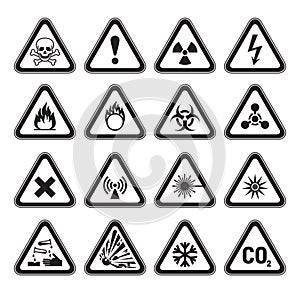 Set of Triangular Warning Hazard Signs black