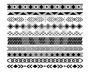 Set tribal ethnic arrow dividers, native indian bow boho in doodle style isolated on white background. Collection