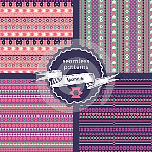 Set of tribal geometric seamless patterns