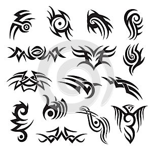 Set of tribal style tattoo design, arm band, adornment, decoration. Folk motif vector collection.