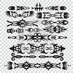 Set of tribal tattoos elements in black color for design,