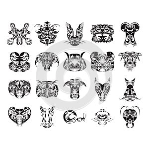 set of tribal tattoos. Vector illustration decorative design