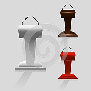 Set of Tribune for performances speaker with microphones on stage, a templates for design activities, vector illustration. photo