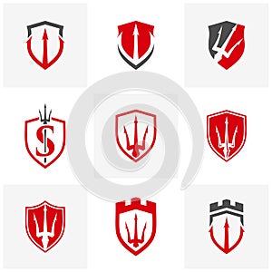 Set of Trident with Shield logo design