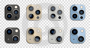 Set triple and dual Lens Camera on iphone. Vector illustration