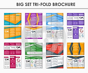 Set triple folding brochures in the style of the material design